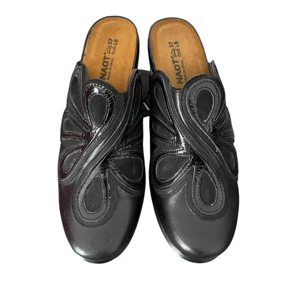 Naot Adore Ink Leather/Armor Genuine Leather Solid Black Slip On Clogs Mules - Picture 3 of 6